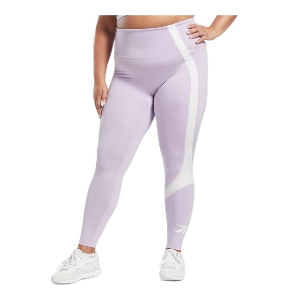 NWT Reebok Women's Workout Ready Vector Leggings Purple Plus Size 1X $50 JJ362